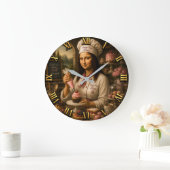 Funny Mona Lisa Pastry Chef Bakery Kitchen Decor ラージ壁時計 (ホーム)