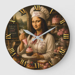 Funny Mona Lisa Pastry Chef Bakery Kitchen Decor ラージ壁時計