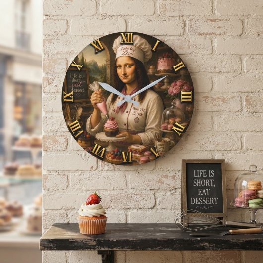 Funny Mona Lisa Pastry Chef Bakery Kitchen Decor ラージ壁時計