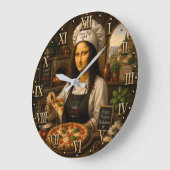 Funny Mona Lisa Pizza Chef Italian Pizzeria ラージ壁時計 (傾斜)