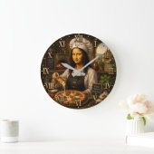 Funny Mona Lisa Pizza Chef Italian Pizzeria ラージ壁時計 (ホーム)
