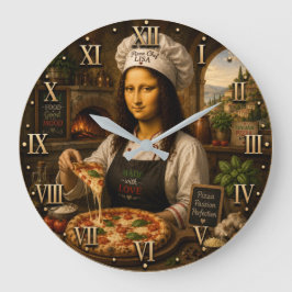 Funny Mona Lisa Pizza Chef Italian Pizzeria ラージ壁時計