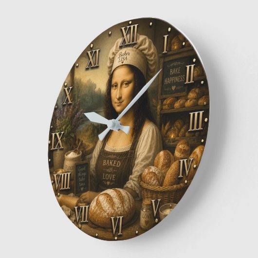 Funny Mona Lisa Rustic Bakery Kitchen Decor ラージ壁時計 (傾斜)