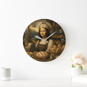 Funny Mona Lisa Rustic Bakery Kitchen Decor ラージ壁時計 (ホーム)