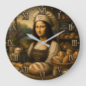 Funny Mona Lisa Rustic Bakery Kitchen Decor ラージ壁時計 (正面)