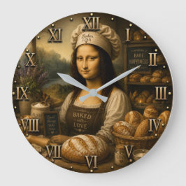 Funny Mona Lisa Rustic Bakery Kitchen Decor ラージ壁時計