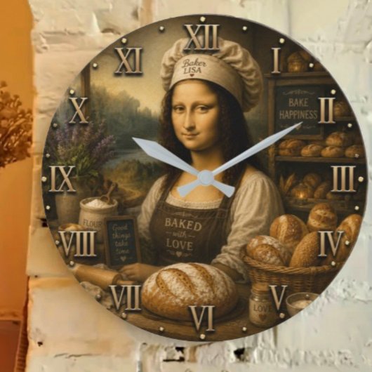 Funny Mona Lisa Rustic Bakery Kitchen Decor ラージ壁時計