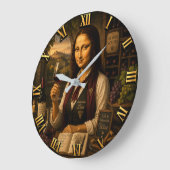 Funny Mona Lisa Sommelier Wine Lover Vineyard ラージ壁時計 (傾斜)