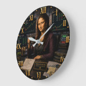 Funny Mona Lisa Stock Trader Trading Office Decor ラージ壁時計 (傾斜)