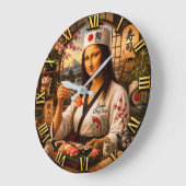Funny Mona Lisa Sushi Chef Japanese Kitchen Decor ラージ壁時計 (傾斜)