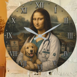 Funny Mona Lisa Veterinarian Veterinary Clinic ラージ壁時計