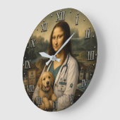 Funny Mona Lisa Veterinarian Veterinary Clinic ラージ壁時計 (傾斜)