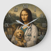 Funny Mona Lisa Veterinarian Veterinary Clinic ラージ壁時計 (正面)