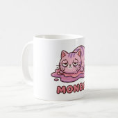 Funny Monday Meltdown Pink Cat Coffee Mug コーヒーマグカップ (正面左)