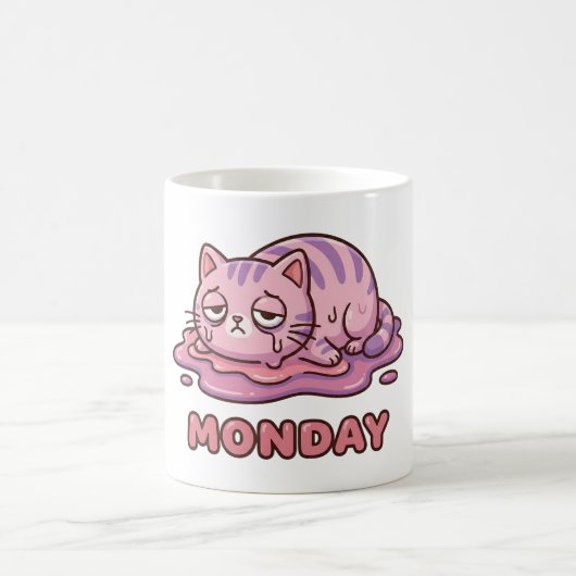 Funny Monday Meltdown Pink Cat Coffee Mug コーヒーマグカップ (中央)