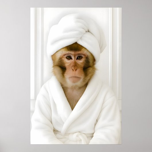 Funny Monkey Bathroom Print, Monkey In Bathrobe ポスター (正面)