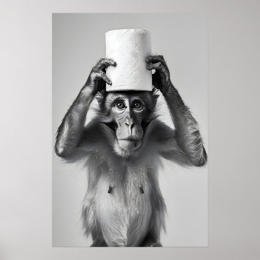 Funny Monkey Bathroom Print, Toilet Paper Hat ポスター (正面)