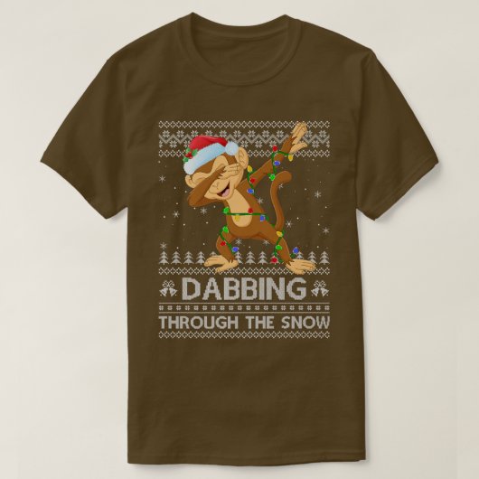 Funny Monkey Dabbing Through The Snow Ugly Monkey  Tシャツ (デザイン正面)