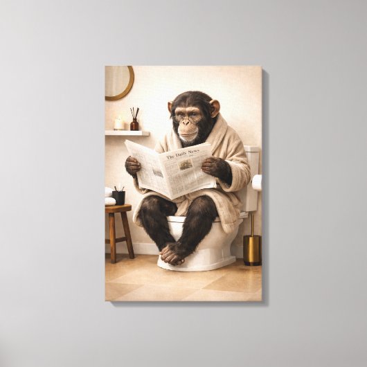 Funny Monkey Reading Newspaper Bathroom Humor キャンバスプリント (正面)