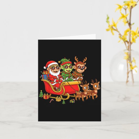 Funny Monkey Santa Reindeer Elf Christmas Womens M カード (黄色い花)