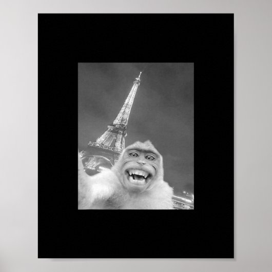 Funny Monkey Selfie Eiffel Tower In Paris Men Wome ポスター (正面)