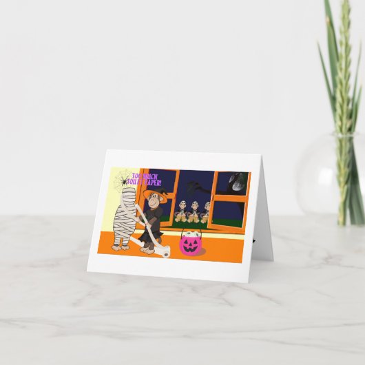 Funny Monkey toilet paper mummy Halloween Card  サンキューカード (正面)