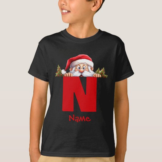 Funny Monogram Family Christmas Red Santa Tシャツ (正面)