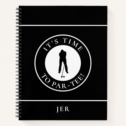 Funny Monogrammed Golf Log – Par Tee Black Golfer ノートブック (正面)