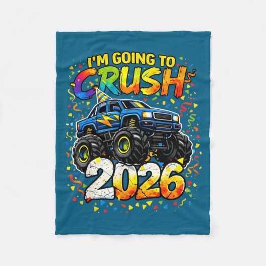 Funny Monster Truck New Years Kids Crush 2026 Part フリースブランケット (正面)