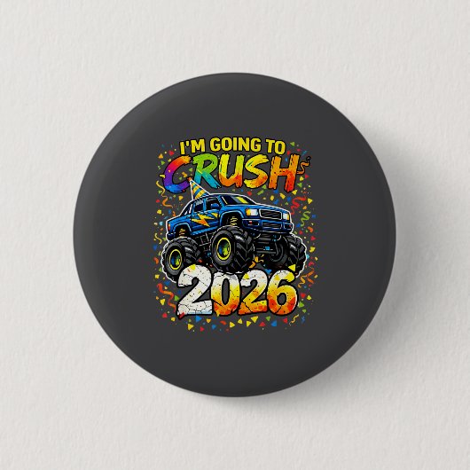 Funny Monster Truck New Years Kids Crush 2026 Part 缶バッジ (正面)