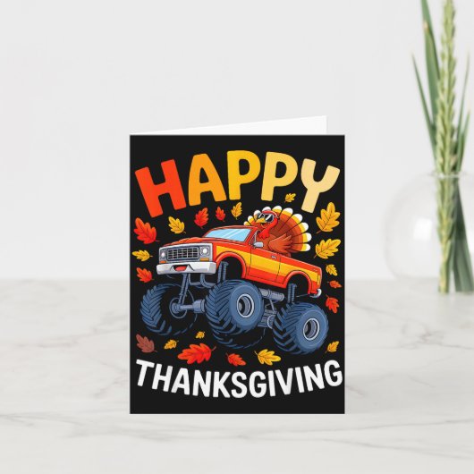 Funny Monster Truck Turkey Happy Thanksgiving For  カード (正面)