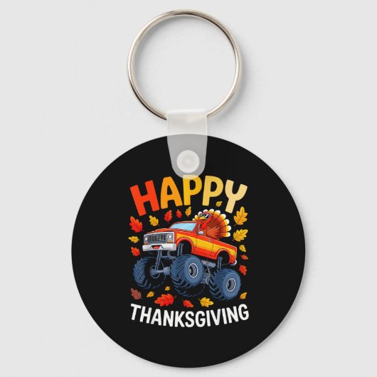 Funny Monster Truck Turkey Happy Thanksgiving For  キーホルダー (正面)