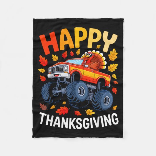 Funny Monster Truck Turkey Happy Thanksgiving For  フリースブランケット (正面)