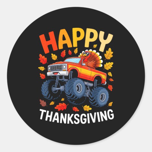 Funny Monster Truck Turkey Happy Thanksgiving For  ラウンドシール (正面)