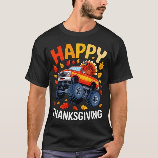 Funny Monster Truck Turkey Happy Thanksgiving For  Tシャツ (正面)