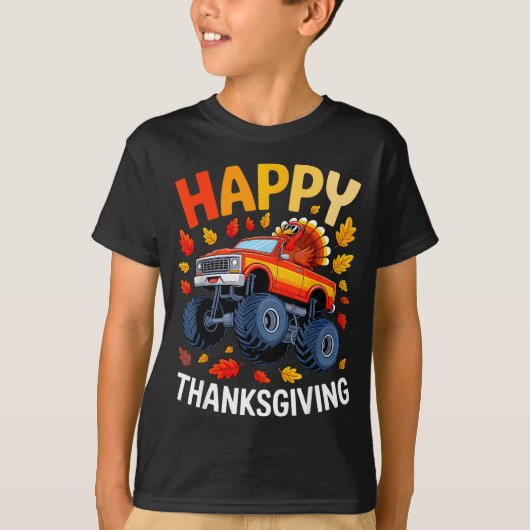Funny Monster Truck Turkey Happy Thanksgiving For  Tシャツ (正面)