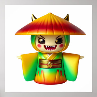 Funny Monster Wall Art Poster with Hat – Cute Cree ポスター