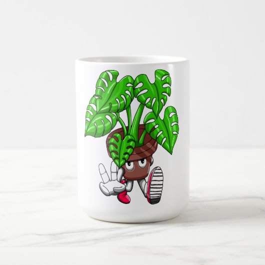 Funny Monstera Plant Cartoon コーヒーマグカップ (中央)