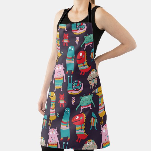 Funny monsters seamless pattern エプロン (インサイチュ)