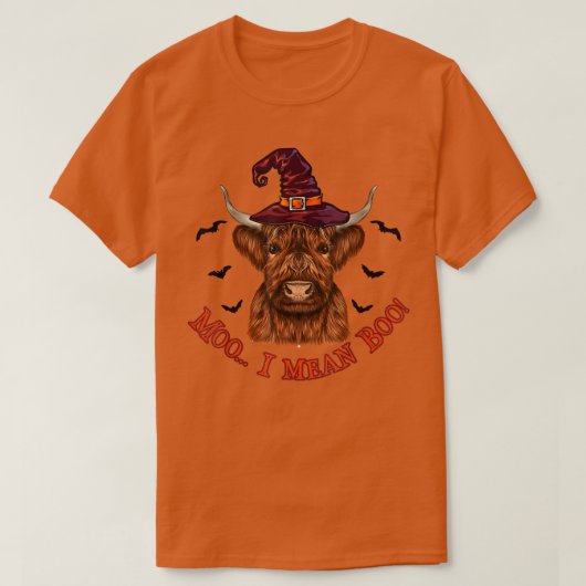 Funny Moo I Mean Boo Cute Halloween Witch Cow Farm Tシャツ (デザイン正面)