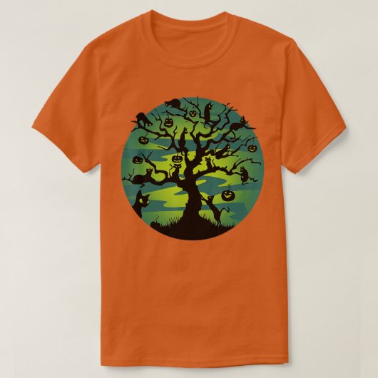 Funny Moon Black Cats Pumpkin Tree Moon Halloween  Tシャツ (デザイン正面)