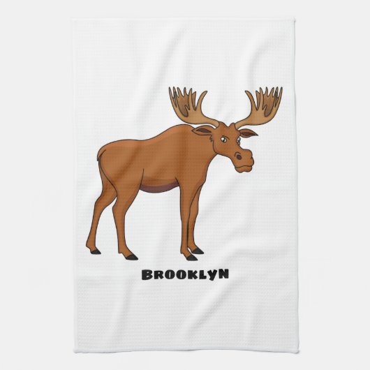 Funny moose cartoon illustration キッチンタオル (縦)