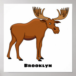 Funny moose cartoon illustration ポスター