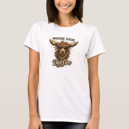 Funny Moose Hair Dont Care Illustration Tシャツ (正面)
