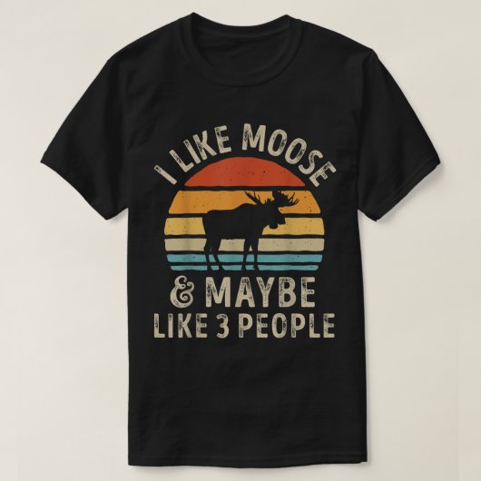 Funny Moose Lover Retro Sunset Design Tシャツ (デザイン正面)