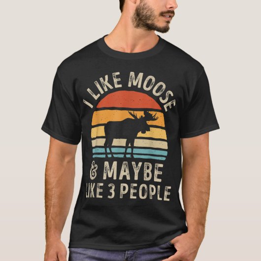 Funny Moose Lover Retro Sunset Design Tシャツ (正面)