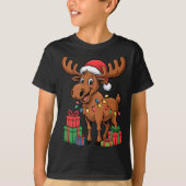 Funny Moose Santa Hat Animals Lovers Ugly Christma Tシャツ (正面)