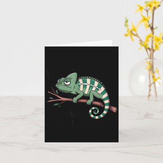 Funny Morning Person Coffee Lover Chameleon  カード (黄色い花)