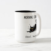 Funny Morning Stretch Almost Functional Cat Mug ツートーンマグカップ (正面右)