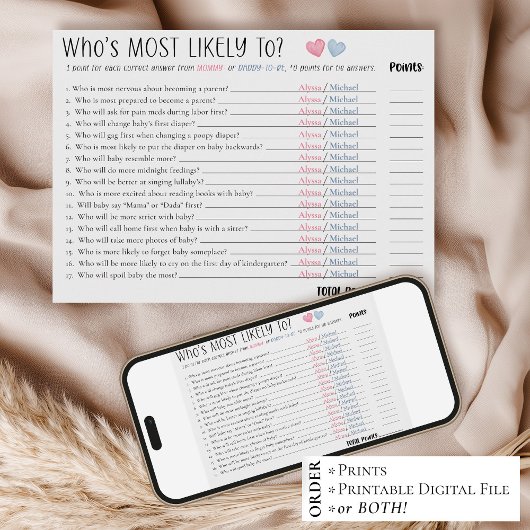 Funny Most Likely To Couples Baby Shower Game Card 招待状